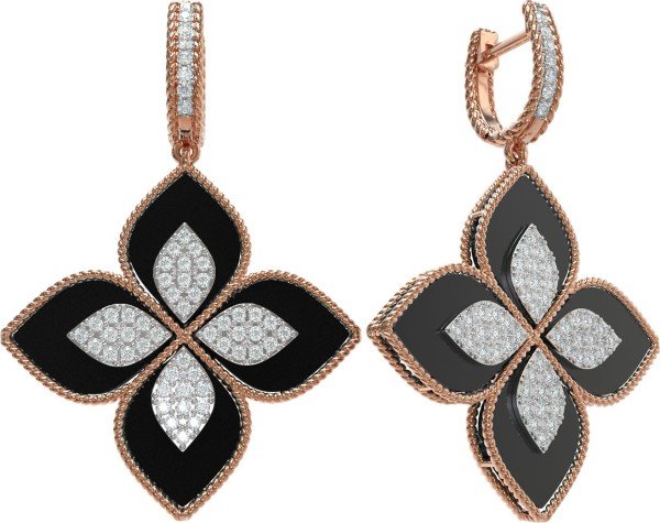 Серьги из золота 585 пробы c бриллиантами и ониксом