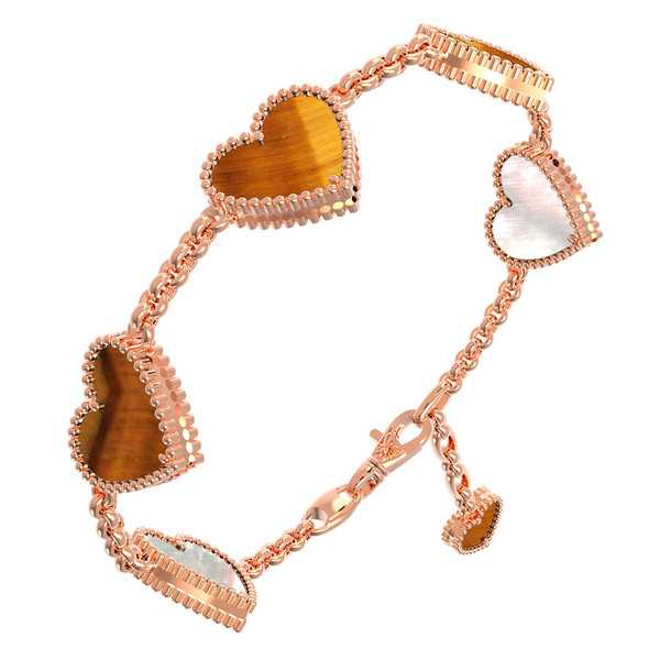 Браслет из золота c тигровым глазом и перламутром