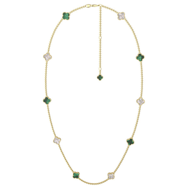 Колье из лимонного золота c малахитом и перламутром