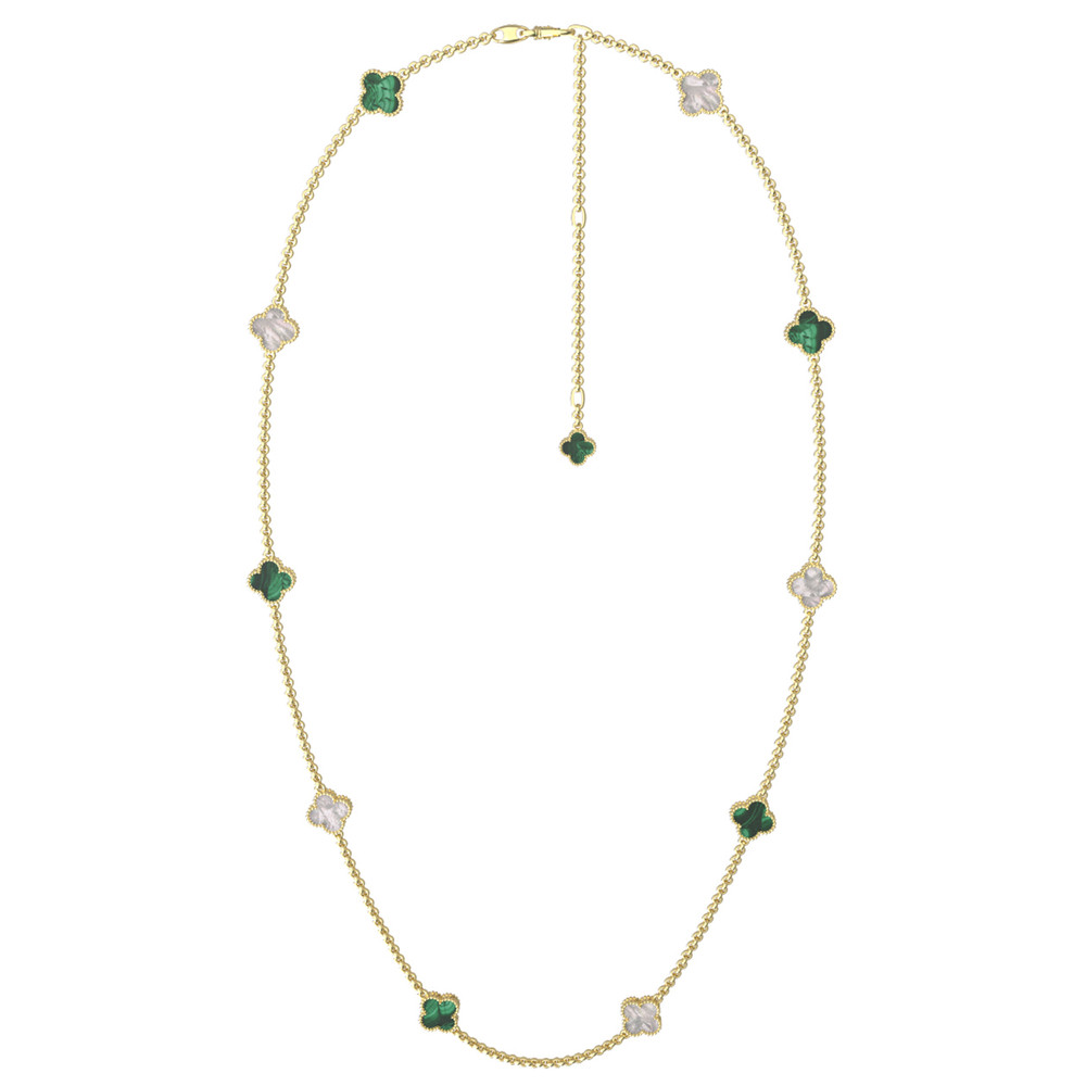 Колье из лимонного золота c малахитом и перламутром