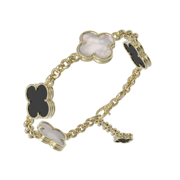 Браслет из лимонного золота c ониксом и перламутром