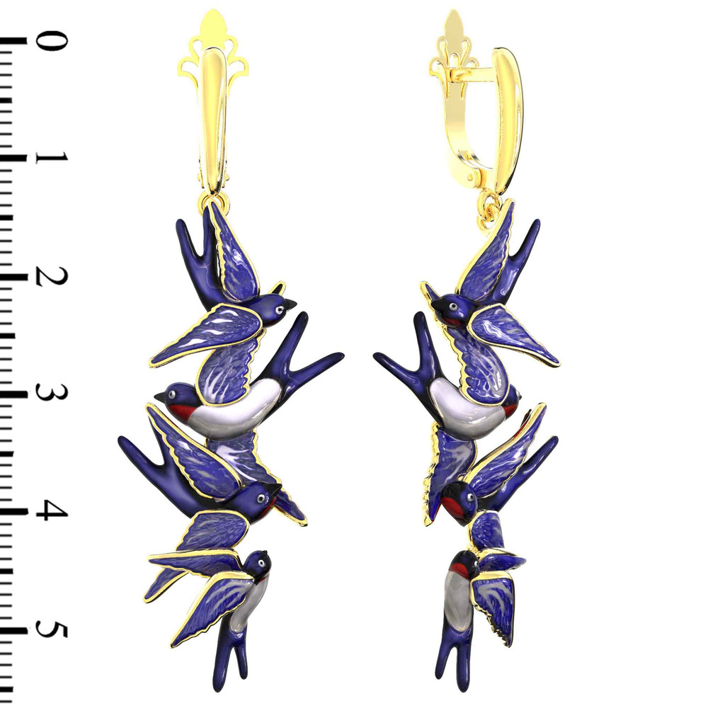 Серьги из лимонного золота c эмаль