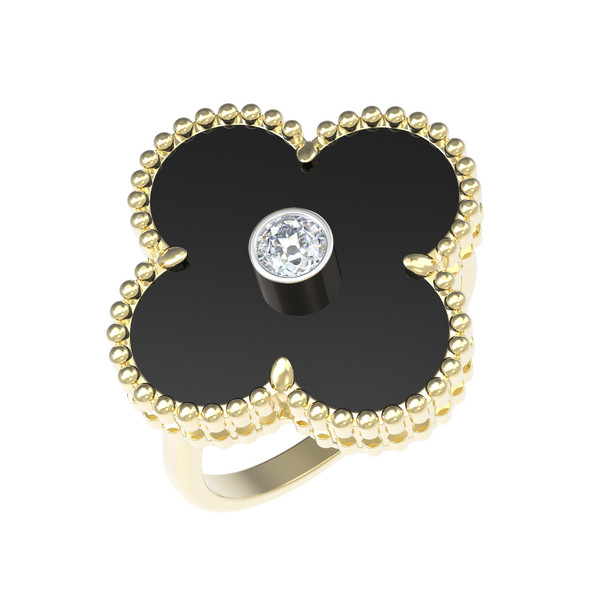 Кольцо из лимонного золота c бриллиантами и ониксом