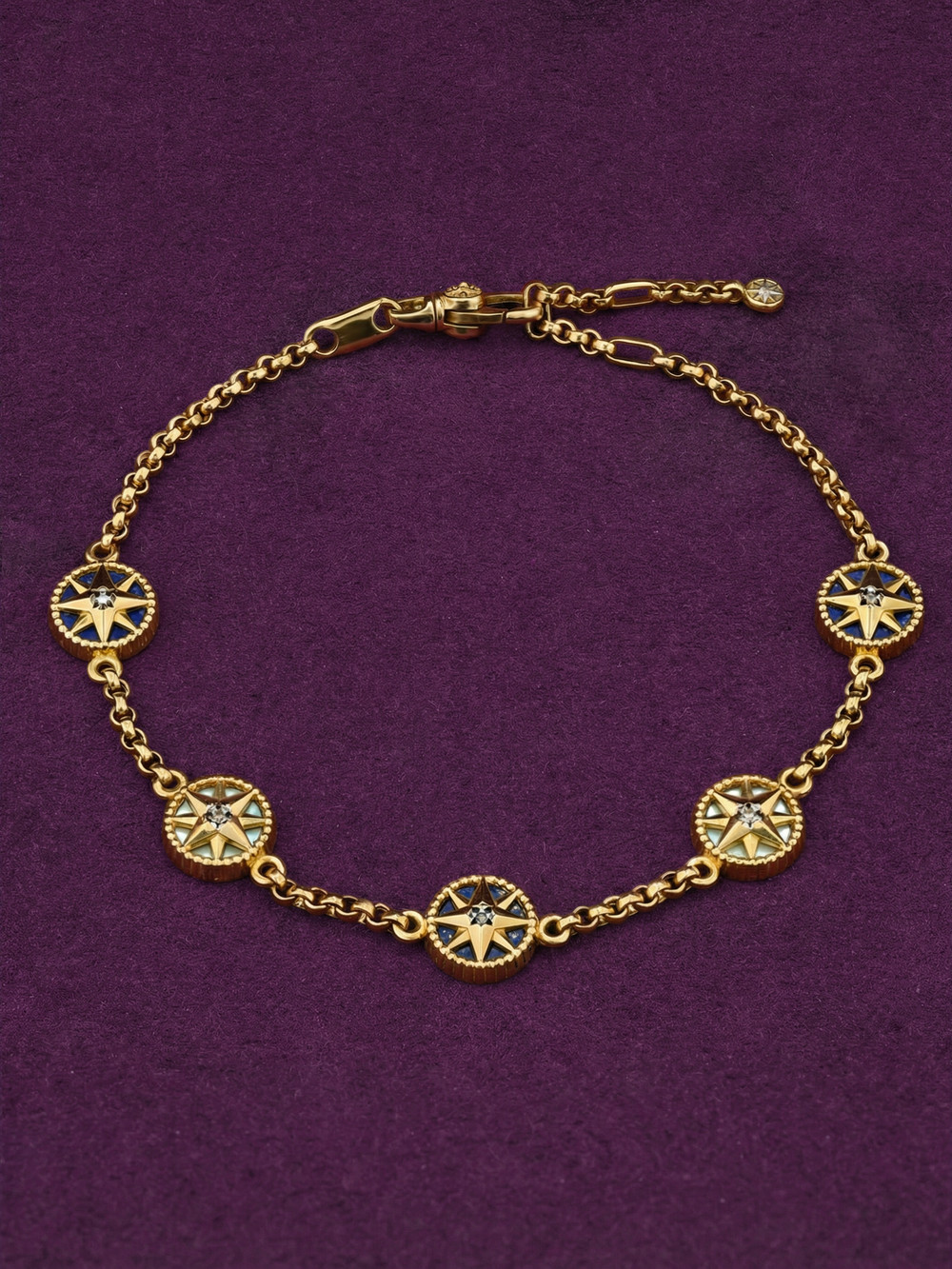 Браслет из лимонного золота c бриллиантами, лазуритом и перламутром