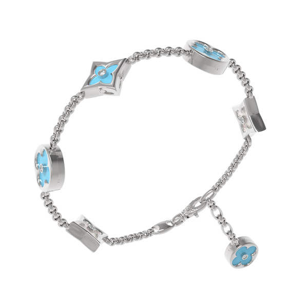 Браслет из белого золота c бриллиантами, бирюзой и перламутром