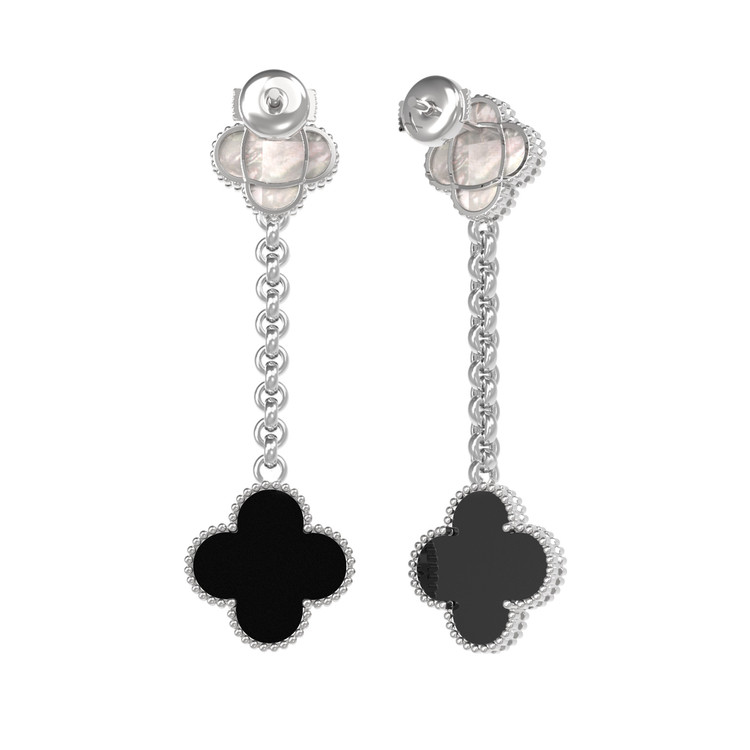 Серьги из белого золота c ониксом и перламутром