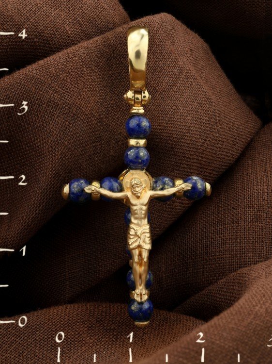 Крест из лимонного золота c лазуритом