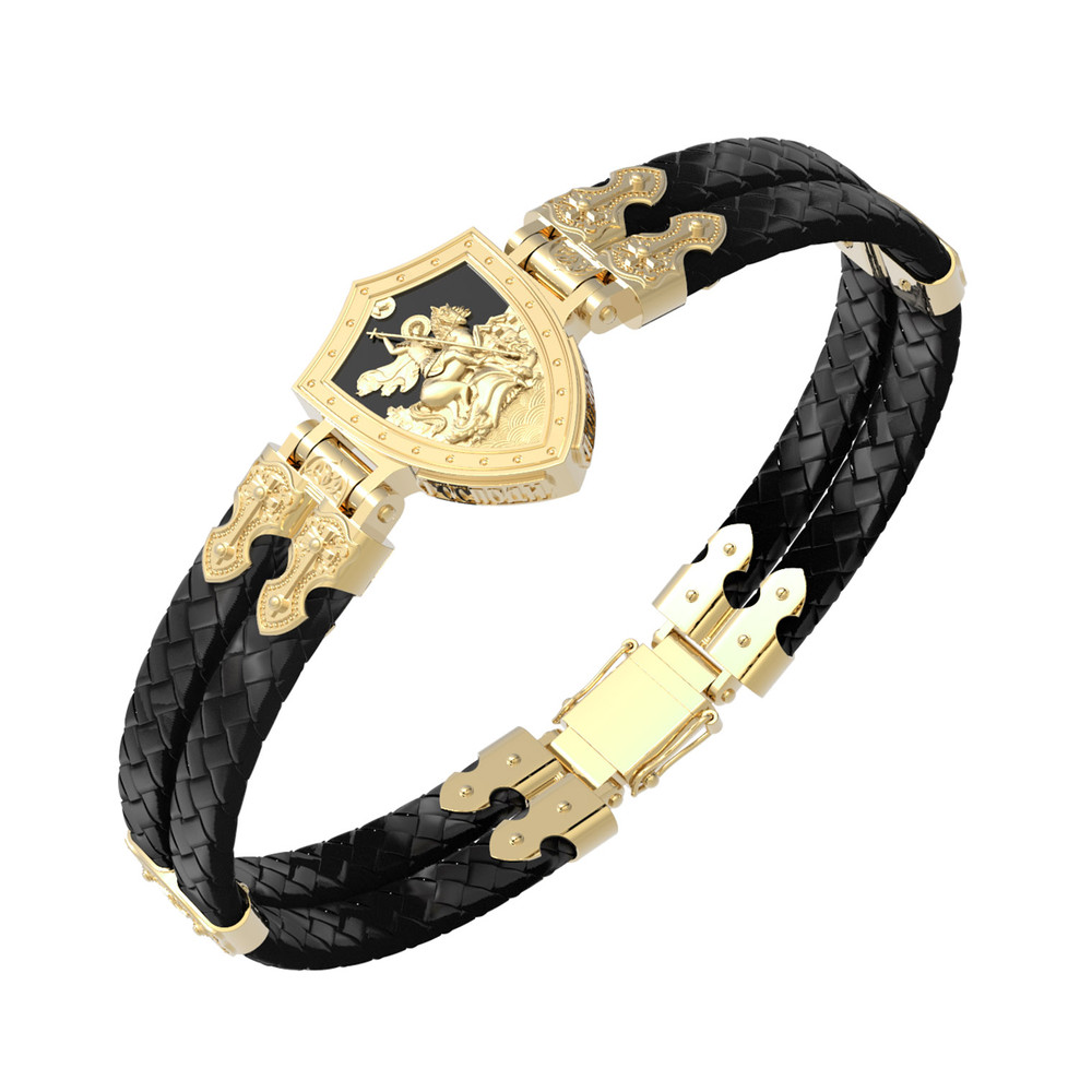 Браслет из лимонного золота c шнурком и ониксом