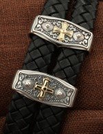 Браслет из серебра 925 пробы и золота 585 пробы c кожаным шнурком