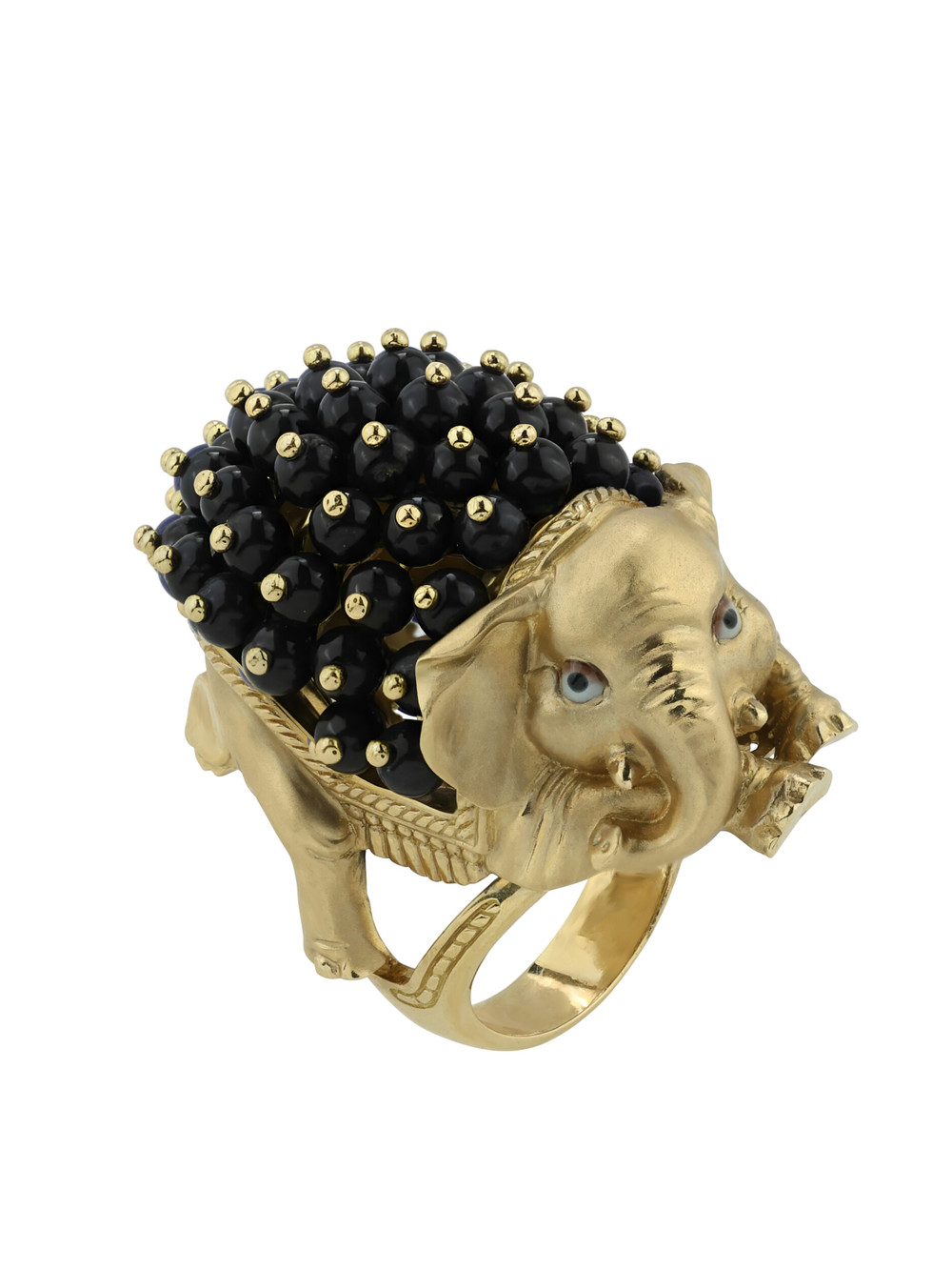 Кольцо из лимонного золота c эмаль и ониксом