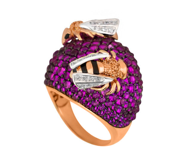 Кольцо из золота c эмаль и фианитом