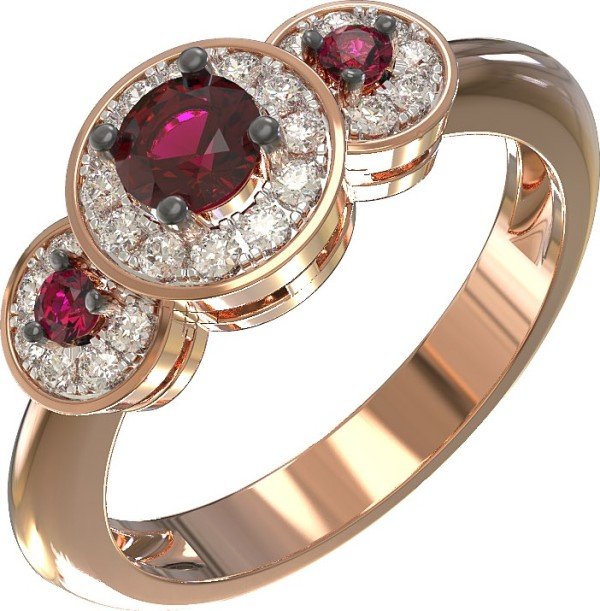 Кольцо из золота 585 пробы c бриллиантами и рубином