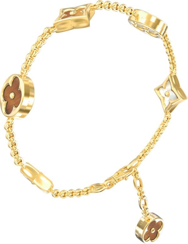 Браслет из лимонного золота 585 пробы c тигровым глазом и перламутром