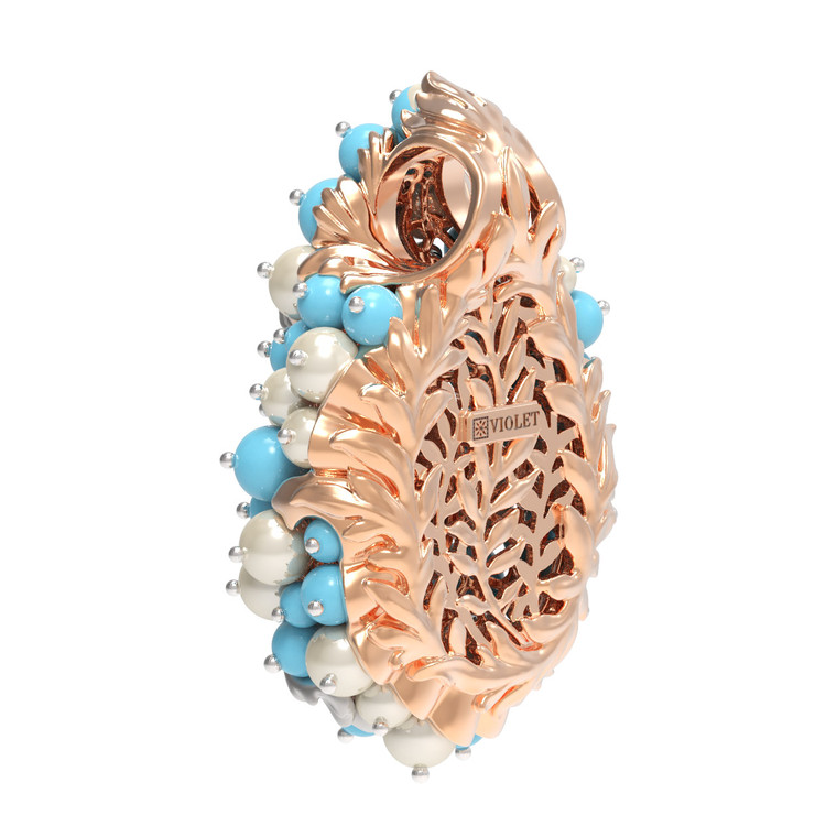 Подвеска из золота c жемчугом и бирюзой