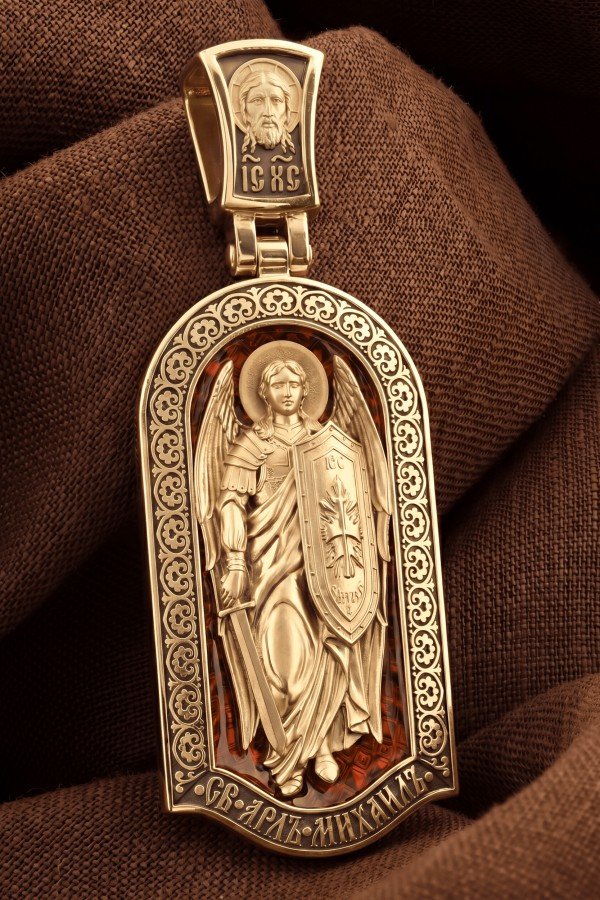 Образок из золота 585 пробы c эмалью