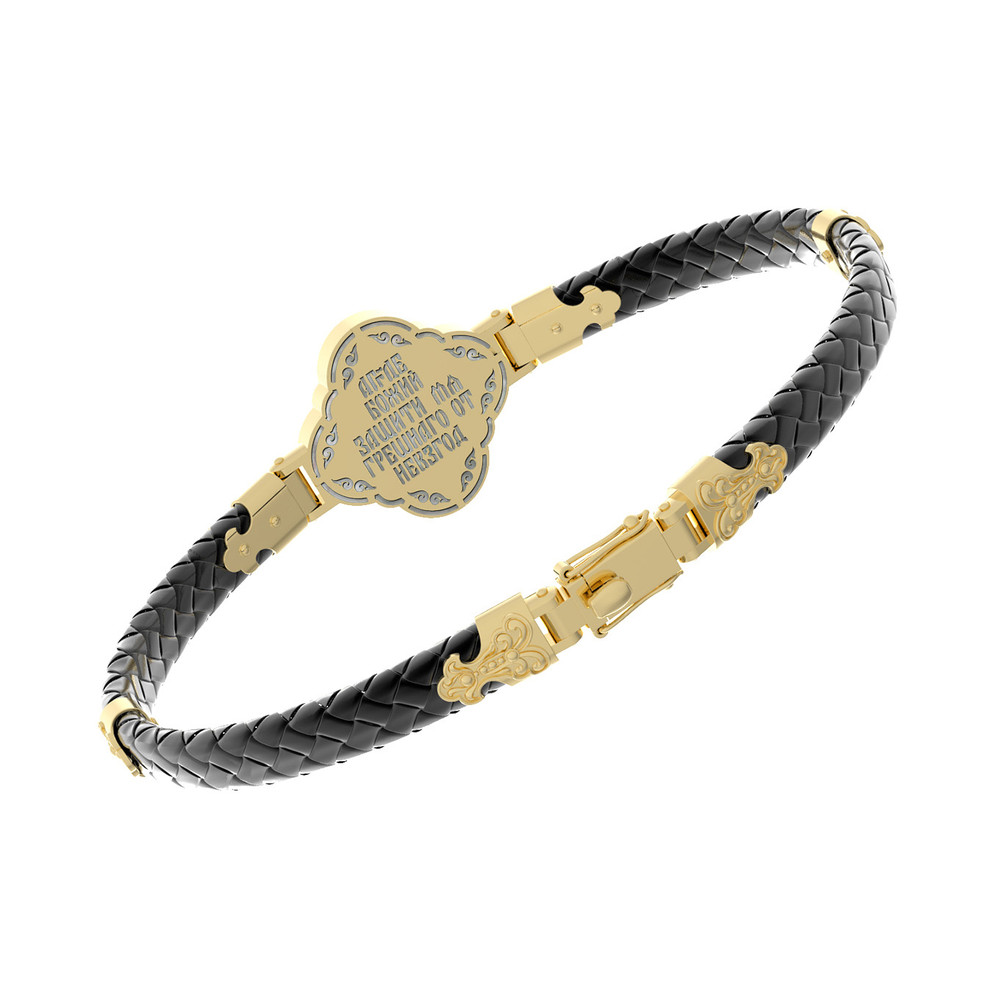 Браслет из лимонного золота c шнурком и перламутром