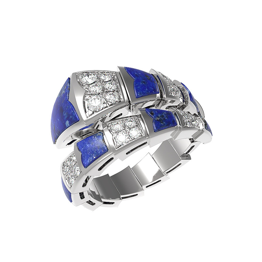 Кольцо из белого золота c бриллиантами и лазуритом