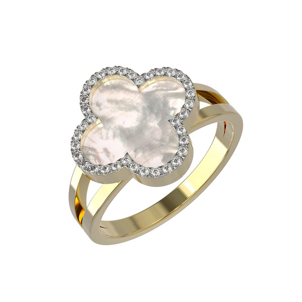 Кольцо из лимонного золота c бриллиантами и перламутром