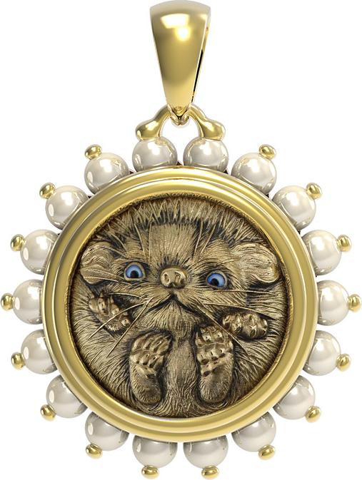 Подвеска из лимонного золота c эмаль и жемчугом