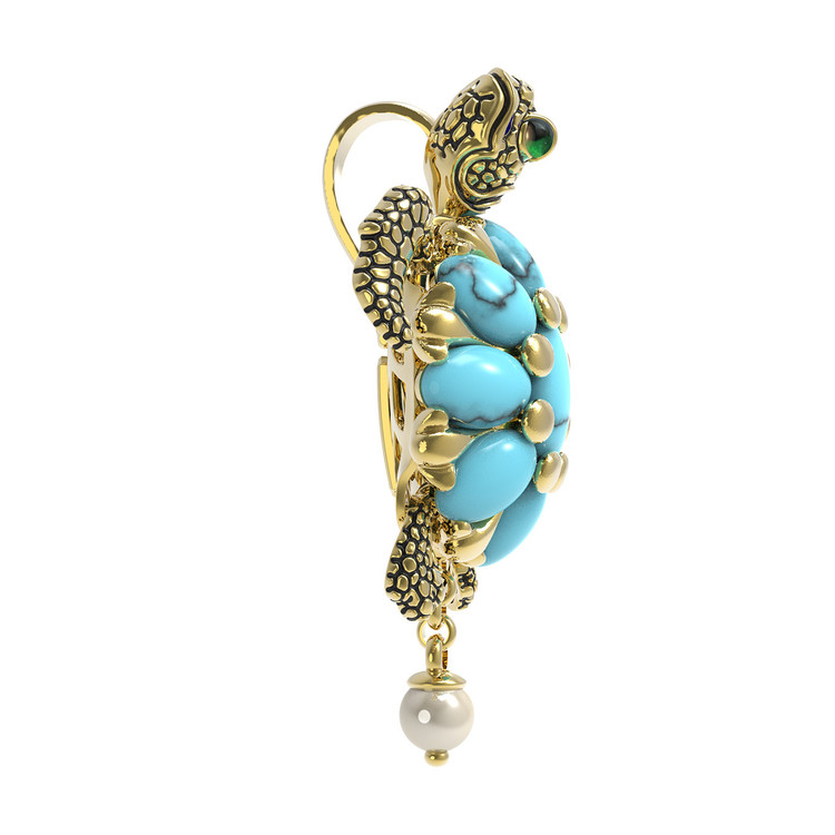 Подвеска из лимонного золота c эмаль , жемчугом и бирюзой