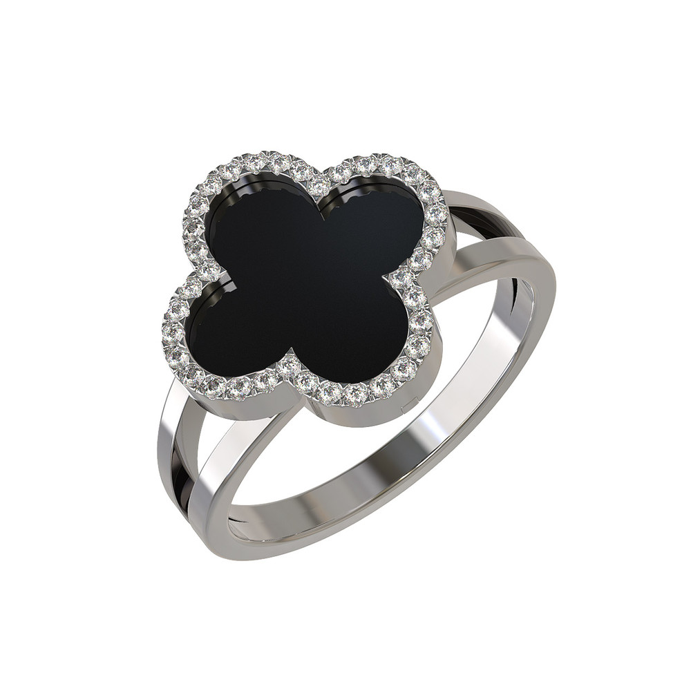 Кольцо из белого золота c бриллиантами и ониксом