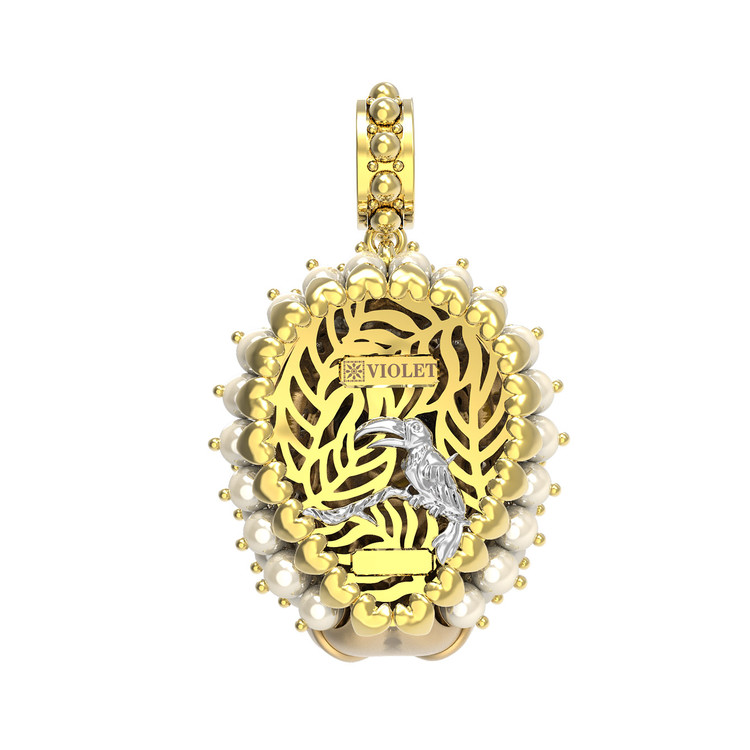 Подвеска из лимонного золота c эмаль и жемчугом