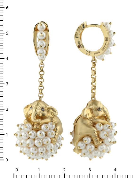 Серьги из лимонного золота c эмаль и жемчугом