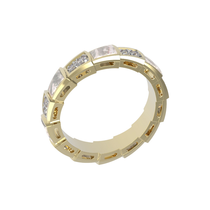 Кольцо из лимонного золота c бриллиантами и перламутром