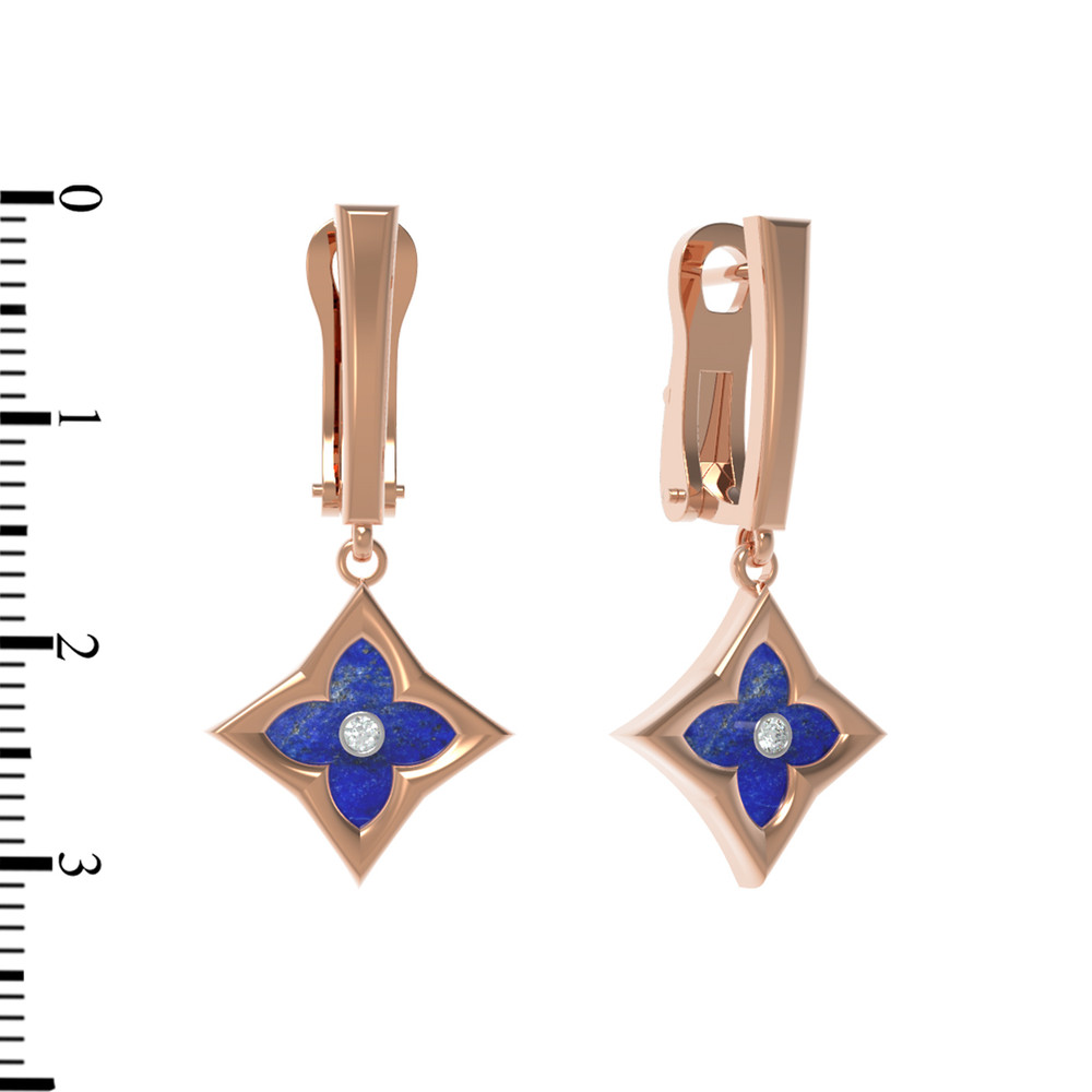 Серьги из золота c бриллиантами и лазуритом