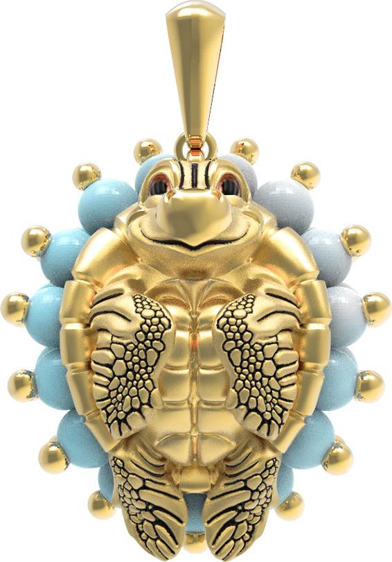 Подвеска из лимонного золота c эмаль и бирюзой