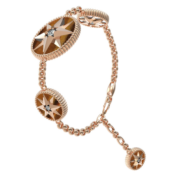 Браслет из золота c фианитом, тигровым глазом и перламутром