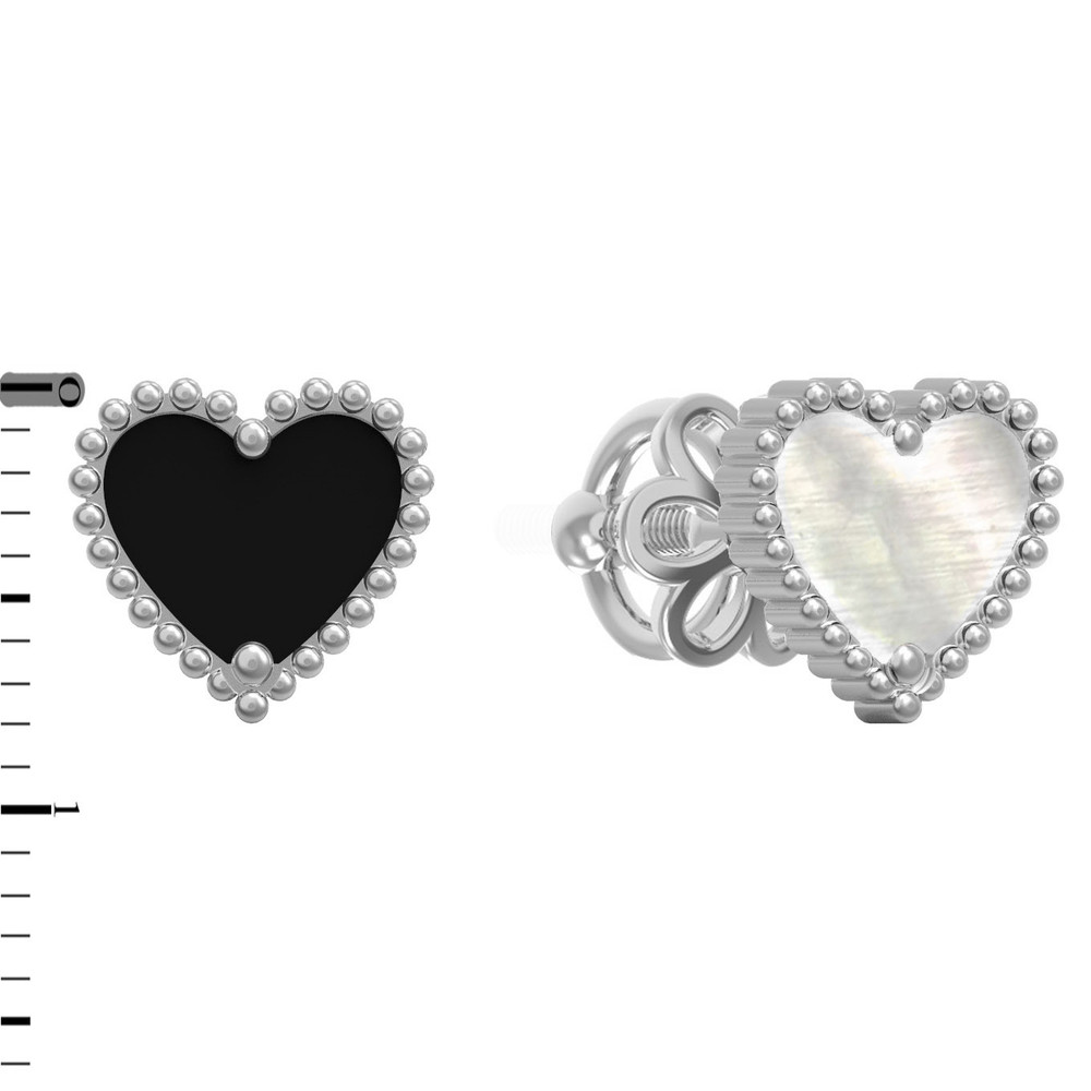 Серьги из белого золота c ониксом и перламутром