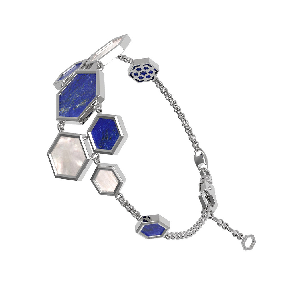 Браслет из белого золота c лазуритом и перламутром