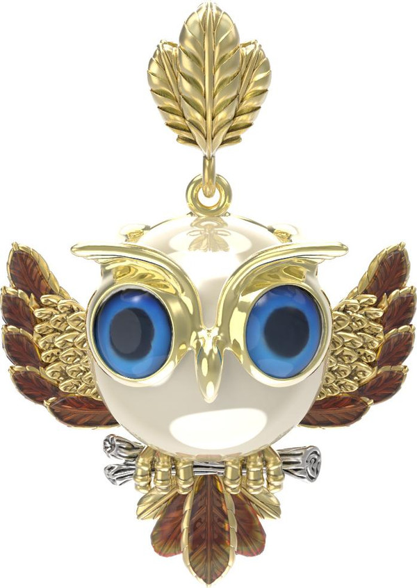 Подвеска из лимонного золота c эмаль и жемчугом