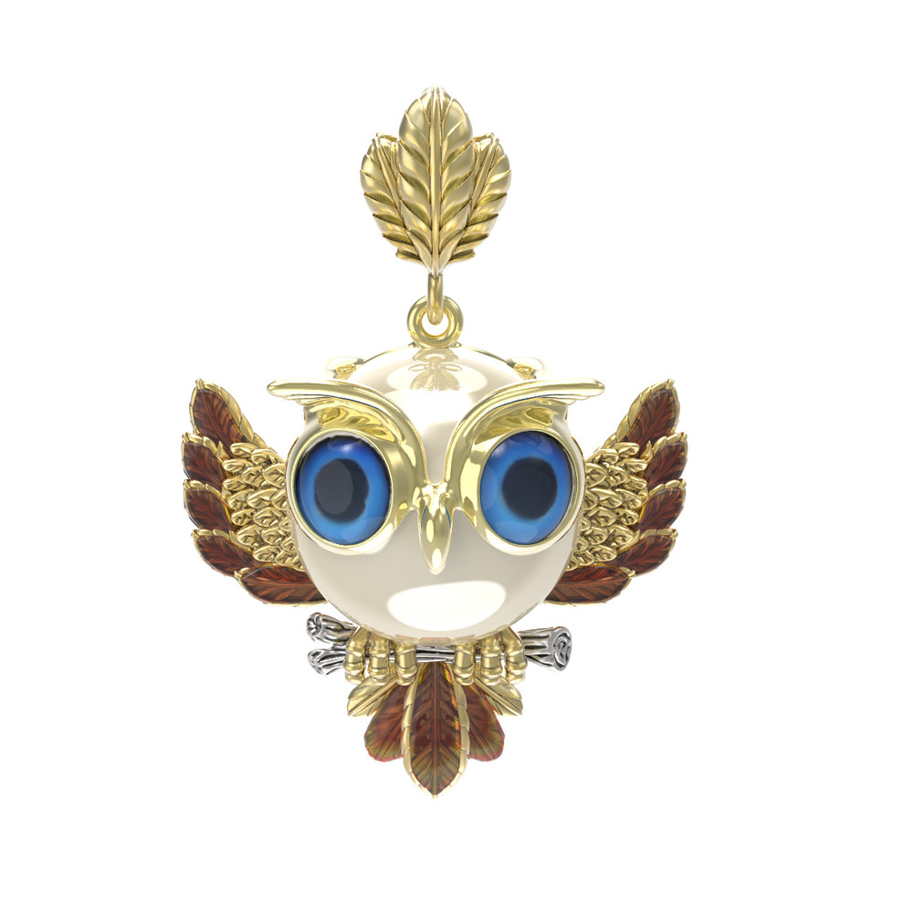 Подвеска из лимонного золота c эмаль и жемчугом