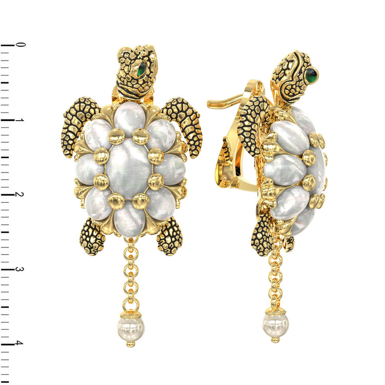 Серьги из лимонного золота c эмаль , жемчугом и перламутром