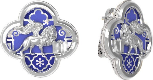 Серьги из белого золота 585 пробы c эмалью и перламутром