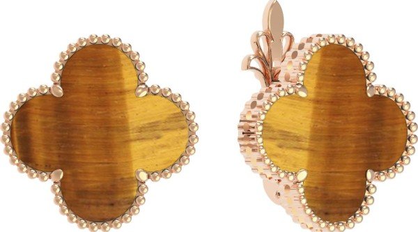 Серьги из золота c тигровым глазом