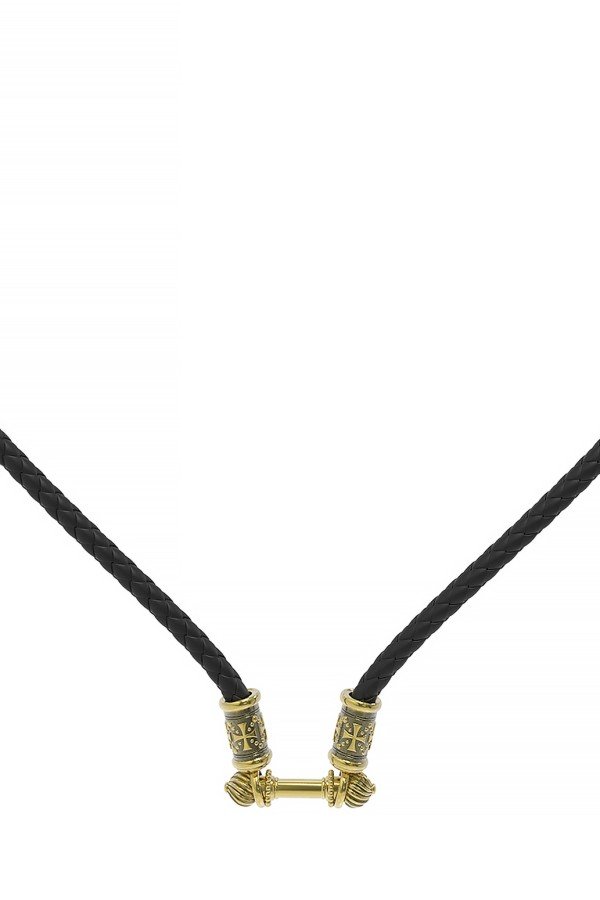 Шнурок кожаный из лимонного золота c кожаным шнурком
