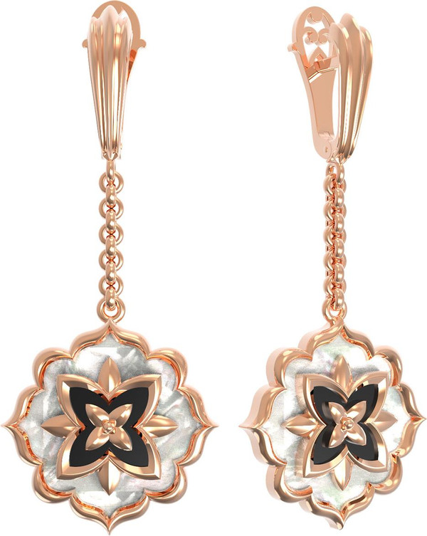 Серьги из золота c ониксом и перламутром