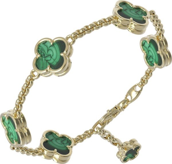 Браслет из лимонного золота 585 пробы c малахитом