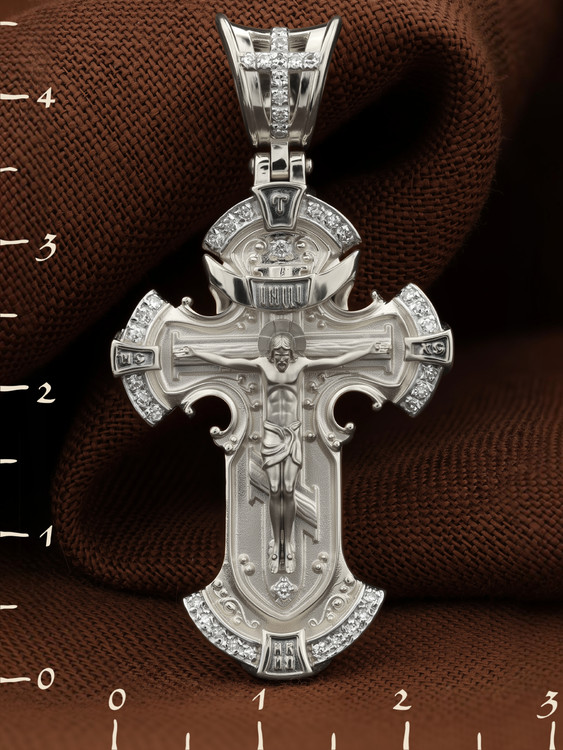 Крест из белого золота c бриллиантами