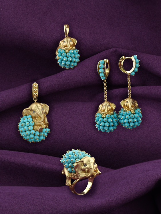 Серьги из лимонного золота c эмаль и бирюзой