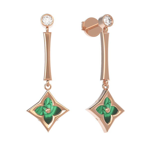 Серьги из золота c фианитом и малахитом