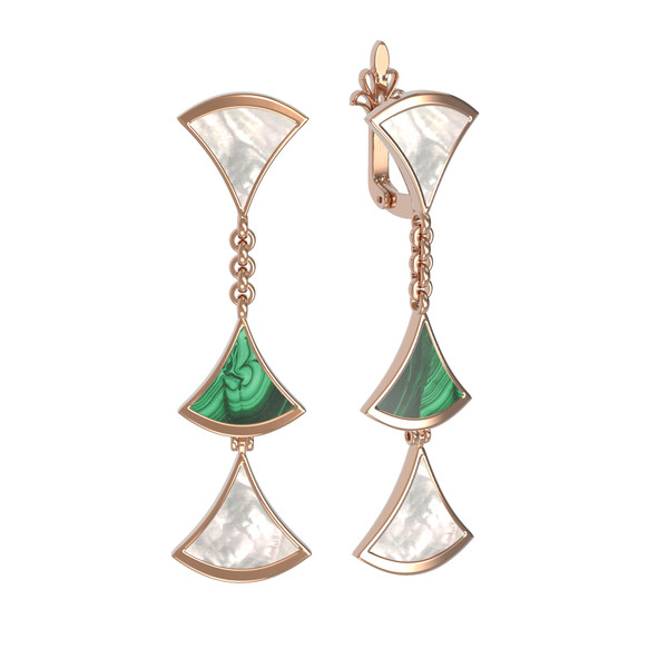 Серьги из золота c малахитом и перламутром