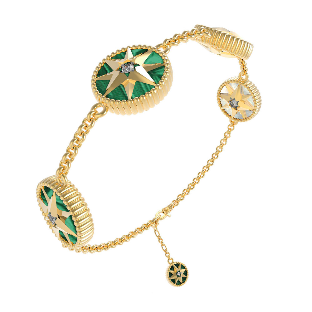 Браслет из лимонного золота c фианитом, малахитом и перламутром