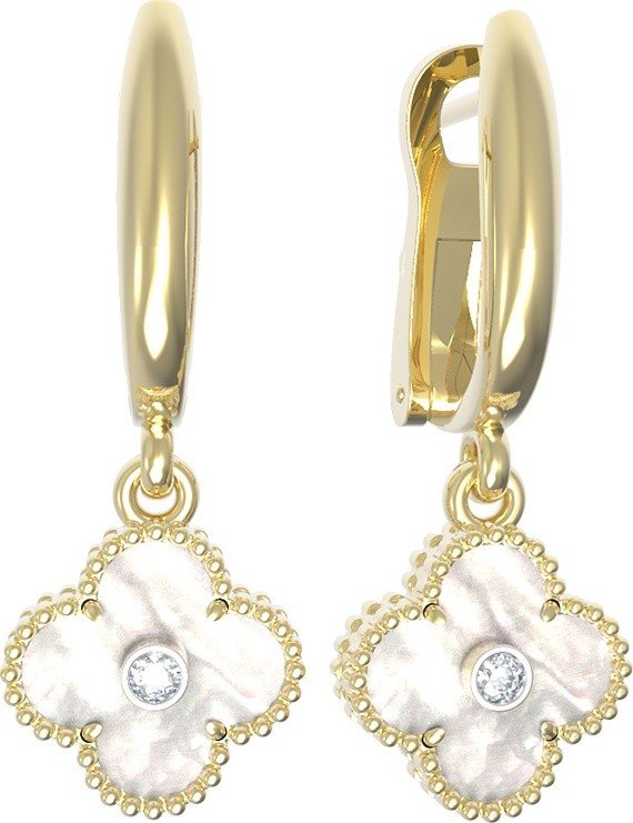 Серьги из лимонного золота c бриллиантами и перламутром