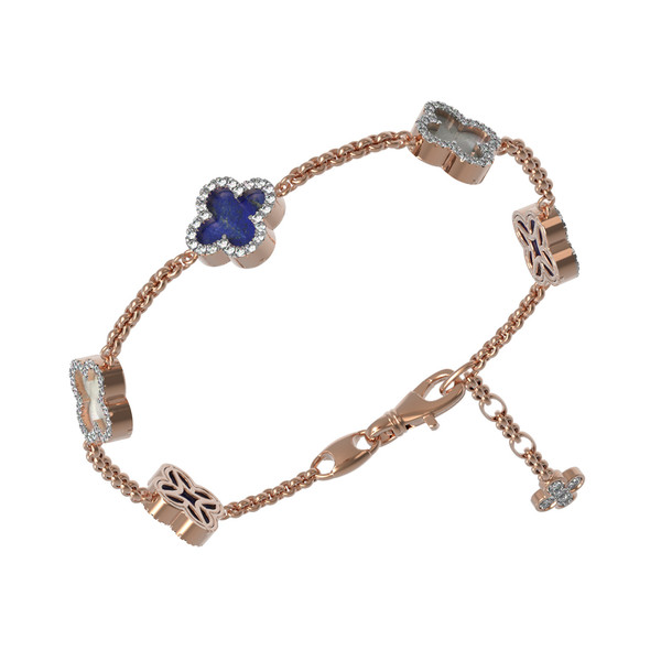 Браслет из золота c бриллиантами, лазуритом и перламутром