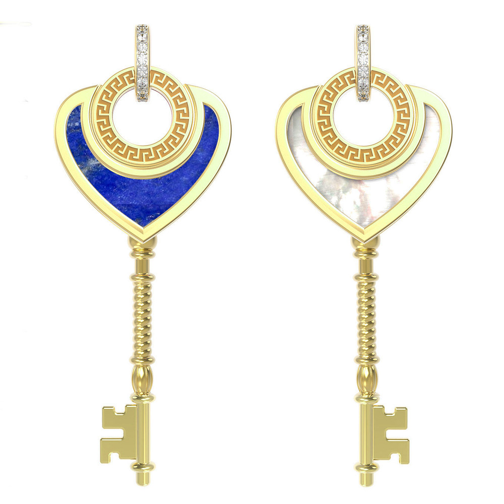 Подвеска из лимонного золота c фианитом, лазуритом и перламутром