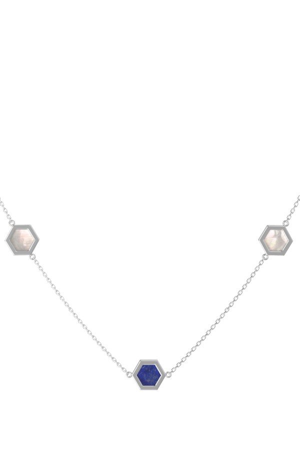 Колье из белого золота c лазуритом и перламутром